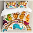 thumbnail image 3 of Kids Birthday Duvet Cover Set Twin Size, Hand Drawn Style Tropical Wild Animals and Whale on a Rainbow Colored Image, Decorative 2 Piece Bedding Set with 1 Pillow Sham, Multicolor, by Ambesonne, 3 of 3