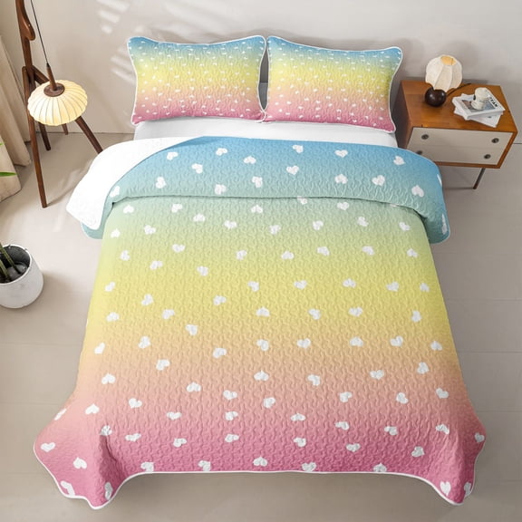 Erosebridal Sunset Gradient Heart Twin Quilt Set,Blush Peach Ombre Color Shift Twin Coverlet Set For Girls,2 Pieces