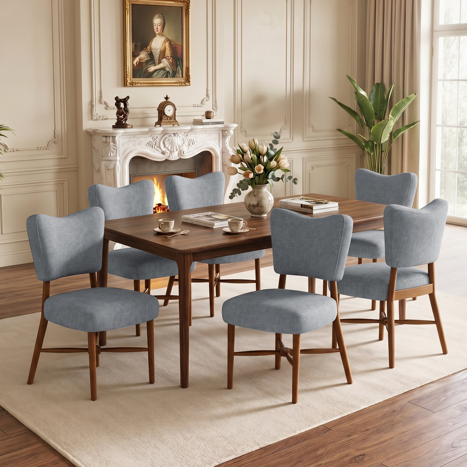 MOONMISS Upholstered Dining Chairs(Set of 2), Modern Farmhouse Accent Chairs with Solid Wood Legs, Fabric Kitchen & Dining Room Chairs,Gray