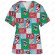 thumbnail image 3 of Blusa de uniforme de trabajo con cuello en V y cordón de manga corta con estampado de dibujos animados de Disney Stitch para mujer, 3 of 5