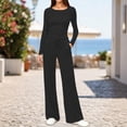 thumbnail image 2 of BODOAO Women's 2 Piece Sweatshirt Set Long Sleeve Scoop Neck Crop Top and Wide Leg Pants Casual Lounge Tracksuit, Soft Matching Outfit for Travel, Home and Daily Wear Set Black L, 2 of 7