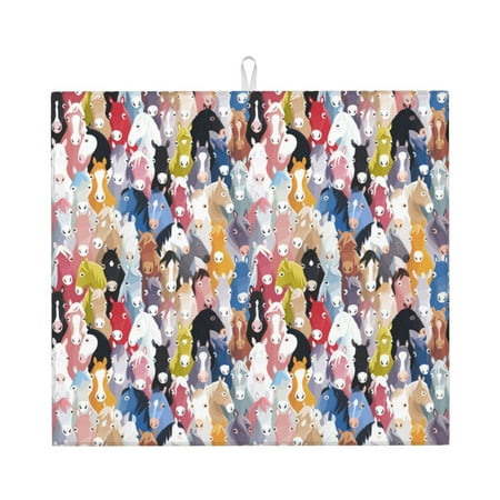 

Vsdgher Colourful Horses Print Dish Drying Mat Kitchen Counter Mat Dish Drying Pad for Dishes Utensils Pots and Pans 16 x 18