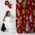 thumbnail image 5 of Shower Curtain 72"W x 84"L Retro Christmas Snowman Gingerbread Man Red Fabric Shower Curtains Set with Hooks Water Repellent Bathroom Curtains Machine Washable Bathroom Accessories, 5 of 7