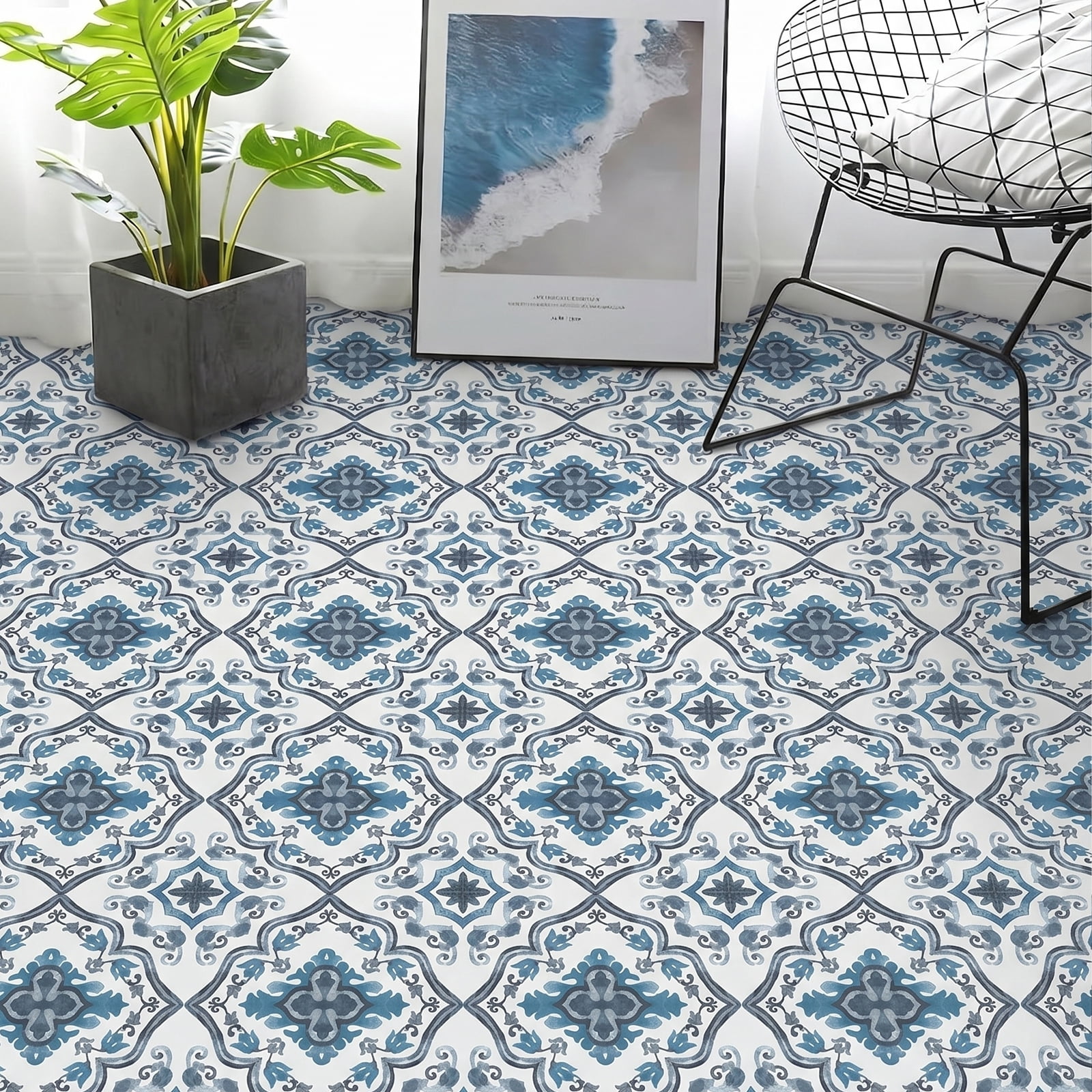 DEWOO Peel and Stick Floor Tile, Peel and Stick Flooring Self Adhesive, Waterproof Vinyl Flooring Suitable for Bathroom, Kitchen, Blue(12 x 12 In, 10PCS)