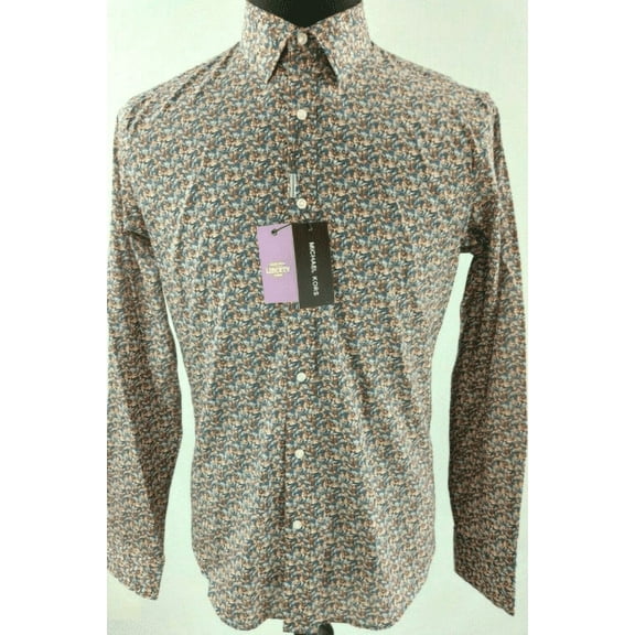 Michael Kors LIBERTY FABRIC BLUE PATTERN Slim Fit Remington Shirt, US 2X-Large