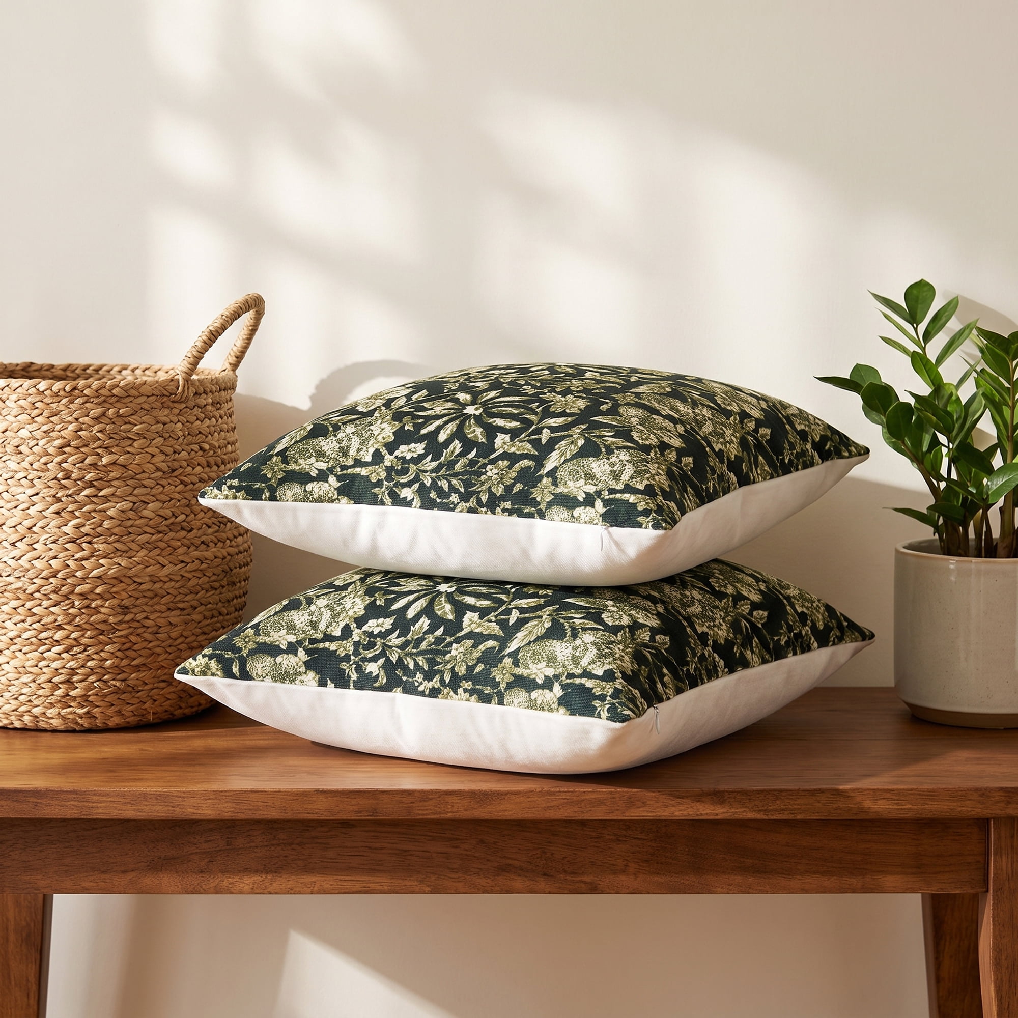 Unique Bargains Set of 2 Modern Botanical Floral Printed Throw Pillow Covers Black 18"x18"