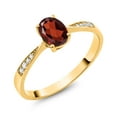 thumbnail image 2 of Gem Stone King 10K Yellow Gold Red Garnet and White Diamond Engagement Ring for Women (0.93 Cttw, Gemstone January Birthstone, Oval 7X5MM, Available in Size 5, 6, 7, 8, 9), 2 of 5