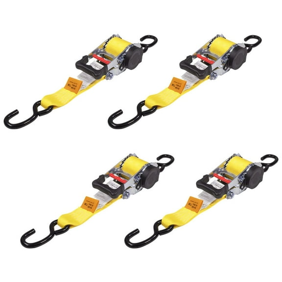 4 Pack 2" x 9.2' Bolt on Yellow Retractable Ratchet Straps for Cargo - Coated S Hook Auto Retract Ratchet Straps - Self Ratcheting Strap for Boat Tie Down to Trailer & Jet Ski, ATVs, Bikes