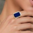 thumbnail image 3 of Gem Stone King 18.00 Ct Octagon Blue Created Sapphire 18K Yellow Gold Plated Silver Ring, 3 of 4