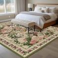 thumbnail image 4 of Beige Spring Floral Area Rugs 5'x7', Small Throw Rugs for Laundry Room Playroom, Elegant Pastoral Flowers Birds Watercolor Indoor Outdoor Rug Non-Slip Low Pile Carpet Runner Reversible Floor Mats, 4 of 8