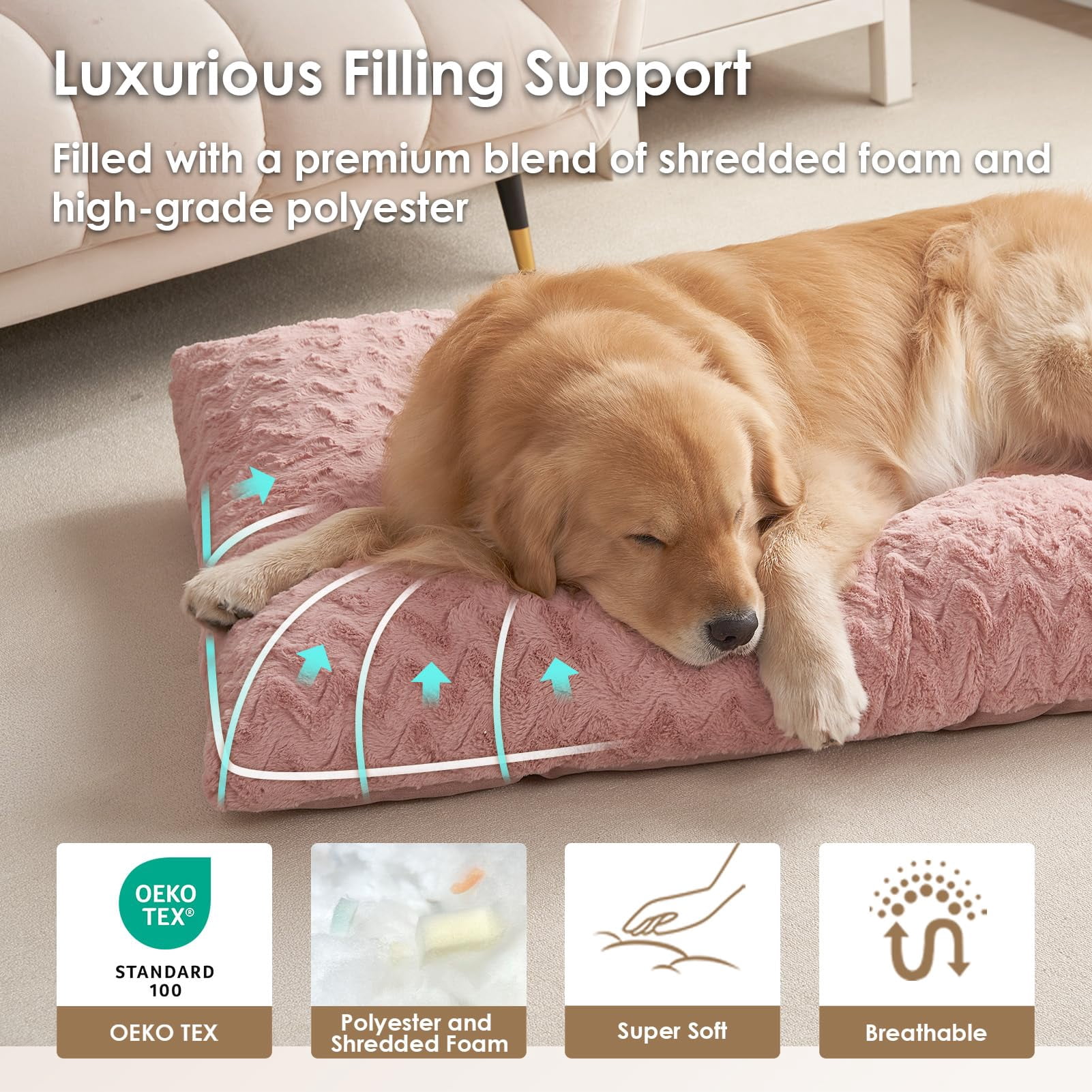 Washable Xl Dog Bed For Crate 41x27 Inch  Reversible Kennel Pad Extra Large Dogs Weight Up To 75 Lbs Plush And Comfy Pet Sleeping Mat Pink