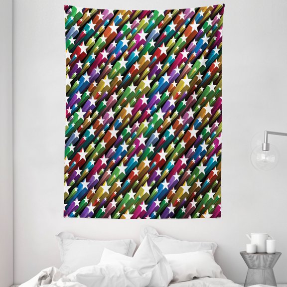 Colorful Tapestry, Colorful Stars Pattern Celebration Theme Disco and Nightclubs Artistic Jolly Fun, Wall Hanging for Bedroom Living Room Dorm Decor, 60W X 80L Inches, Multicolor, by Ambesonne