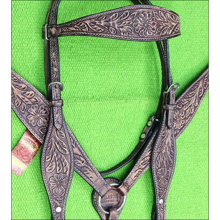 Tooled Roper Breast Collar - HILASON WESTERN LEATHER HORSE HEADSTALL BREAST COLLAR BROWN RUSTIC VINTAGE