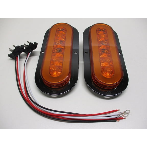 Halo Amber LED 6" Oval Trailer Truck Parking Turn Signal Lights / Flange Mount