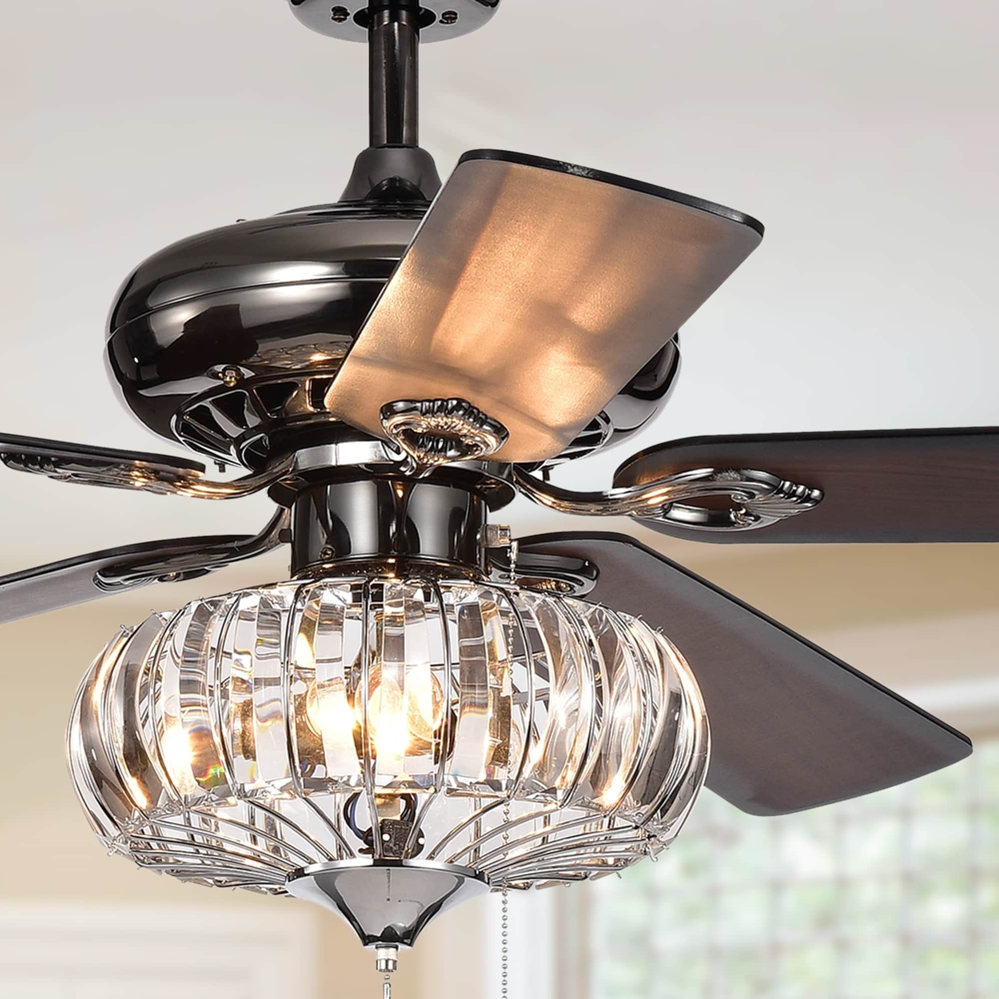 Chrysaor II 1-Light Crystal 5-blade 52-inch Pear Black Chrome Finish Ceiling Fan