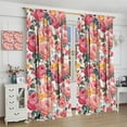 thumbnail image 5 of Pink Rose Flower Blackout Curtains Colorful Watercolor Botanical Flowers Blossom Green Leaves for Girls Women Bedroom Living Room Bathroom Rod Pocket Decoration Window Drapes 2 Panels W42xL84in, 5 of 6