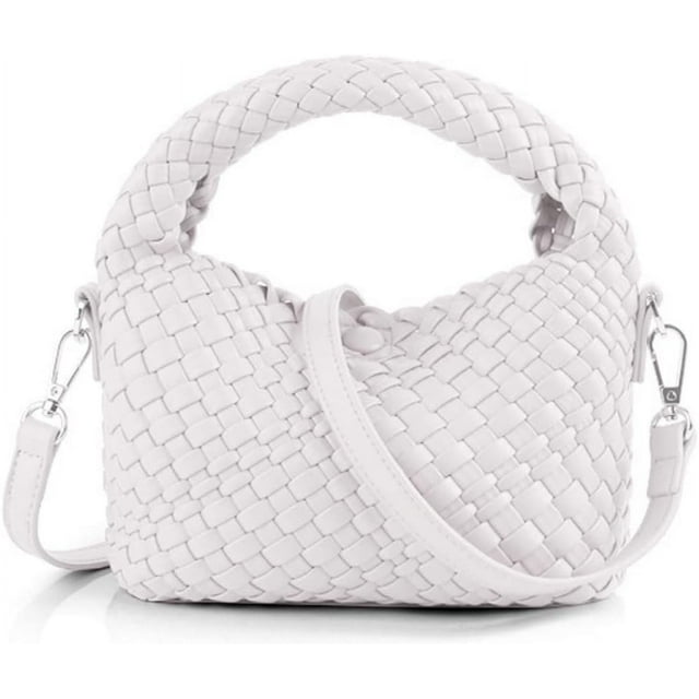 LHSHID Women Woven Tote Small Crossbody Bag, Weave Quilted Purse Square Shoulder Bag Woven Handbag with Detachable Strap