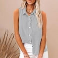 thumbnail image 2 of Kddylitq Summer Button Down Shirts for Women Cotton Linen Collared Tops Sleeveless Gauze Blouses 2024 Casual Work Clothing Tank Tops Gray 2XL, 2 of 5