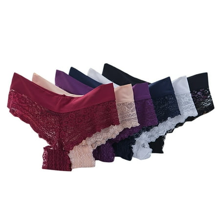 MuZeFu Underwear Women Pack Lace Thong 6 Pack Women Lace Panty Hollow Transparent T-pants Middle-waisted Underpants