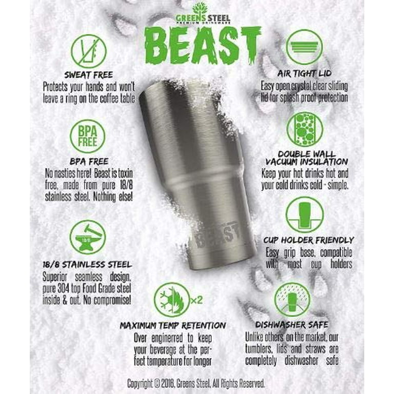 Greens Steel The Beast Vacuum Insulated Food Grade 18/8 Stainless Steel  Smoothie Coffee Mug 