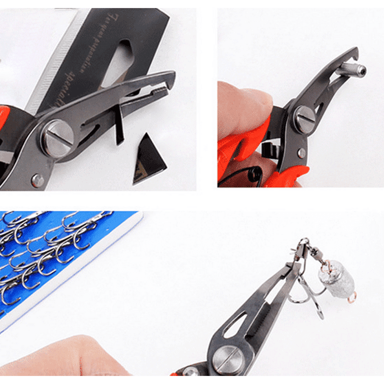 Fishing Pliers, Stainless Split Ring Fish Pliers Fishing Tools,Corrosion  Resistant Coating,Tungsten Carbide Fishing line Cutters,Sheath and Lanyard  