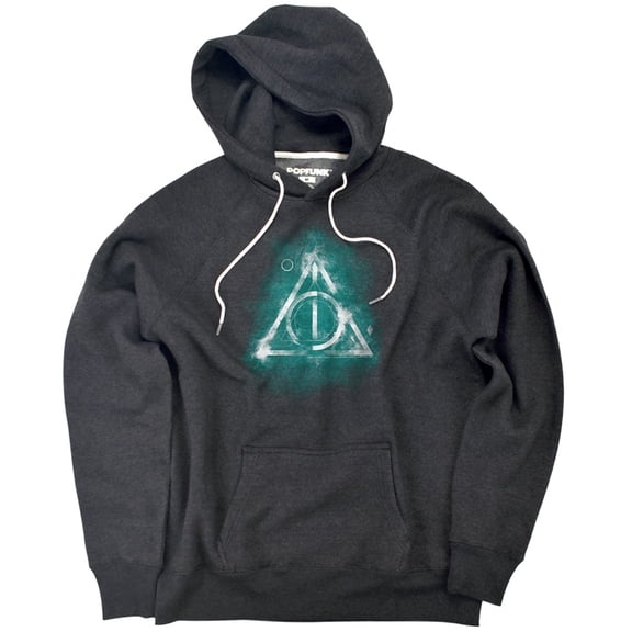 Harry Potter Geometric Deathly Hallows Unisex Adult Slim Fit Pull-Over Heather Hoodie, Charcoal, Small