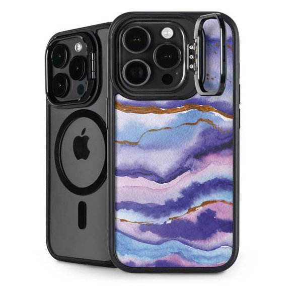 Skinit Blue Violet Watercolor Geode iPhone 15 Pro Kickstand Case