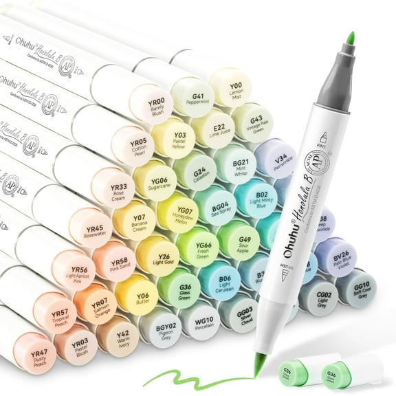 Ohuhu 48 Pastel Alcohol Brush Markers - Blossoming - Brush & Fine Dual Tips for Adult Coloring - Honolulu B