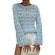 thumbnail image 3 of Txlixc Mujeres Trendy Hollow-Out Tops, Crochet Color sólido Cuello redondo Manga larga Punto Tops con puños acampanados para damas Txlixc  Moda, 3 of 9