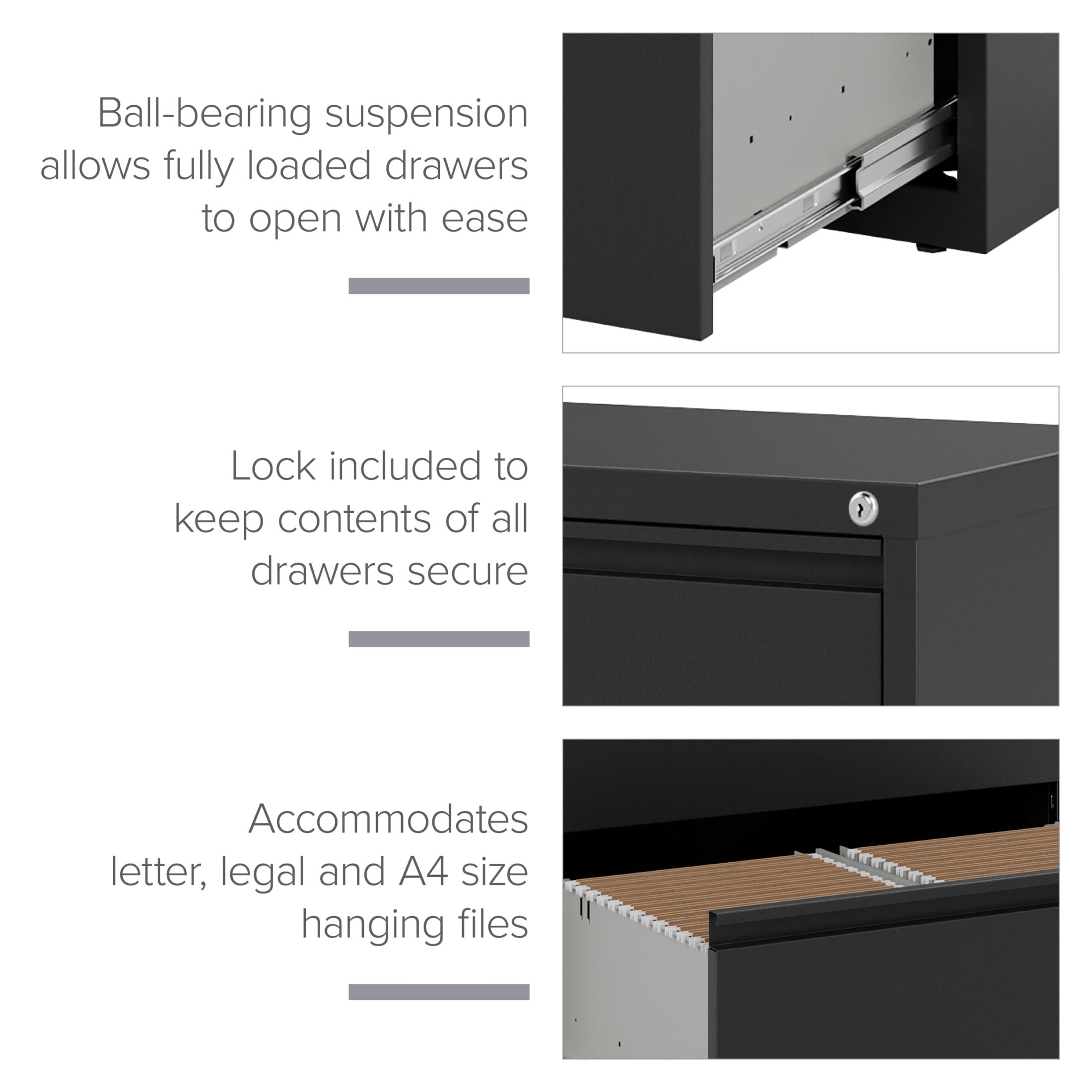 Hirsh 30 inch Wide 2 Drawer Metal Lateral File Cabinet for Home and Office, Holds Letter, Legal and A4 Hanging Folders, Black