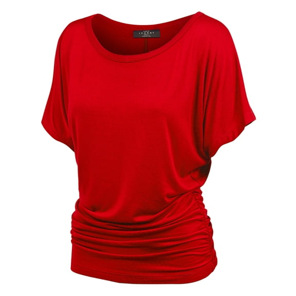 Made by Johnny Women's Dolman Drape Top with Side Shirring S RED