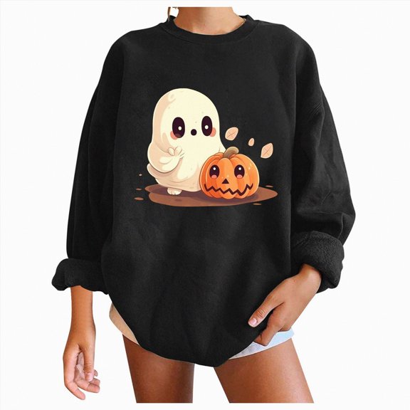 Futezty Halloween Crewneck Sweatshirts for Women Funny Graphic Pullover Lightweight Fall Long Sleeve Tops