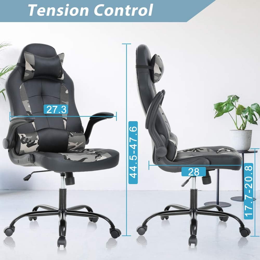 Dkelincs PC Gaming Chair Ergonomic Office Chair with Lumbar Support Flip Up Arms Headrest Adjustable Computer Desk Chair for Adults, Camo