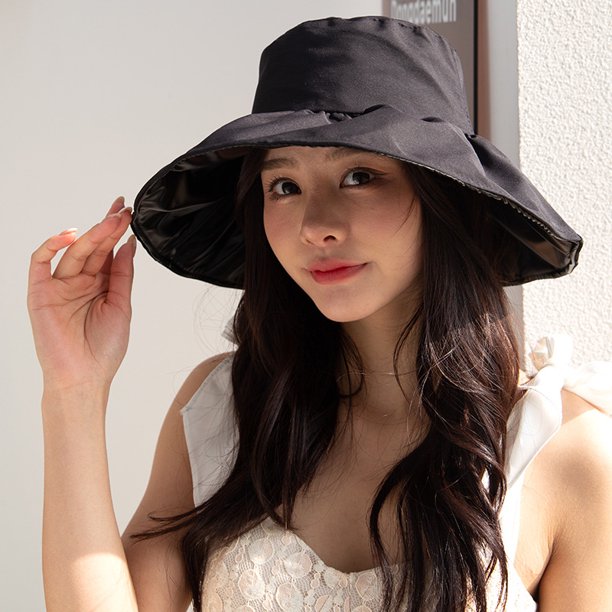 Sombrero protector solar con pegamento negro para mujer, sombrero para el sol de verano para protección facial y protección UV, sombrero de pescador