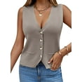 thumbnail image 2 of Sleeveless Sweater Women's Fashion Casual Loose Spring Summer Waistcoat V Neck Button Knit Vest, 2 of 6