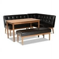 thumbnail image 2 of Baxton Studio Arvid Mid-Century Modern Dark Brown Faux Leather Upholstered 4-Piece Wood Dining Nook Set, 2 of 6