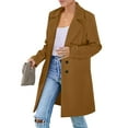 thumbnail image 2 of Womens Notched Lapel Collar Double Breasted Pea Coat Winter Wool Blend Over Coats Long Jackets Camel M, 2 of 5