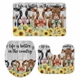 thumbnail image 2 of Bowknot Cow Bathroom Rugs Set Retro Fence Cows Sunflowers Floral Wood Grain Non Slip Absorbent Soft Bath Mats 3 Piece Set with Bathroom Rug, U-Shaped Floor Mat, Toilet Seat Cover Small Size, 2 of 9