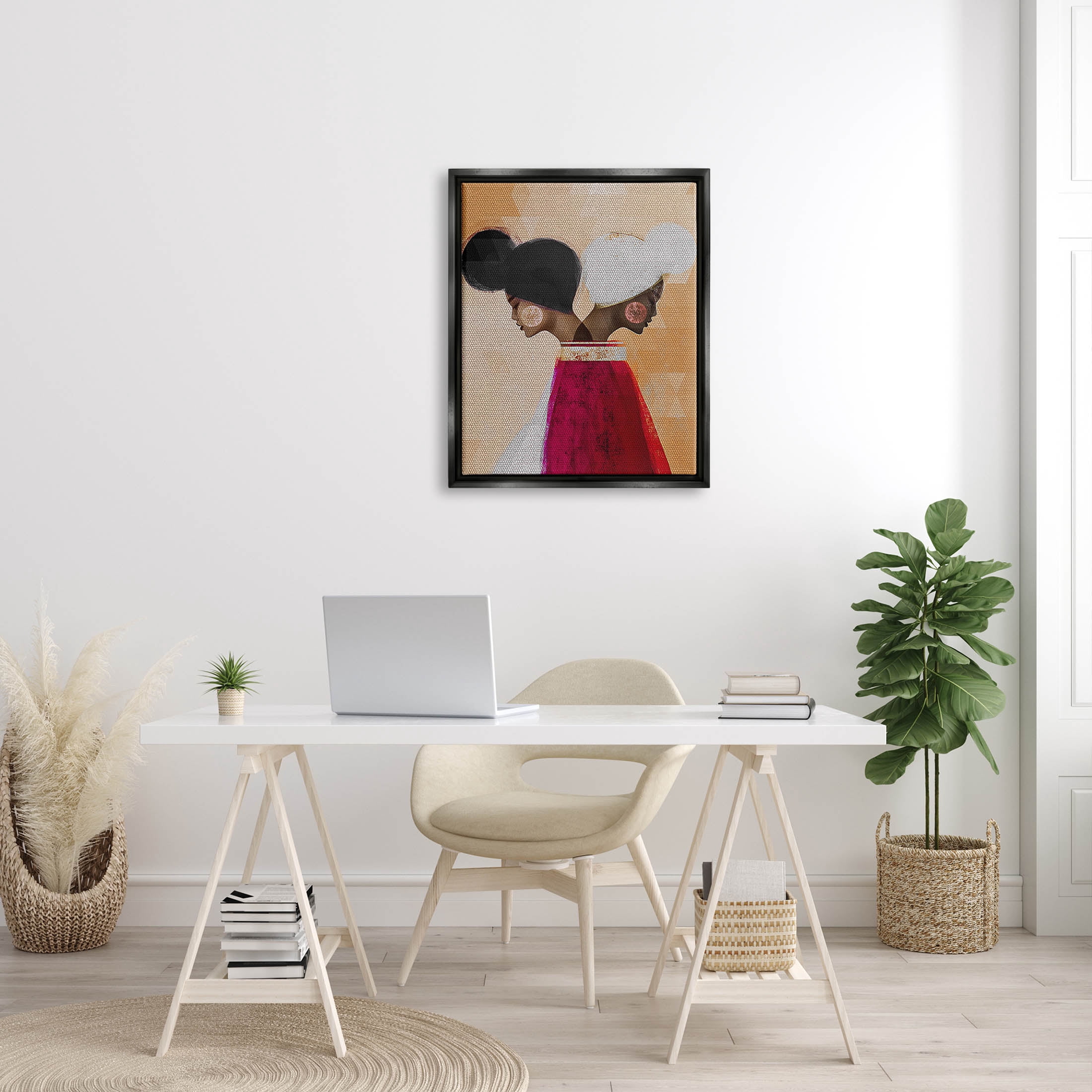 Modern Twin Girl Collage Abstract Graphic Art Jet Black Framed Art Print Wall Art