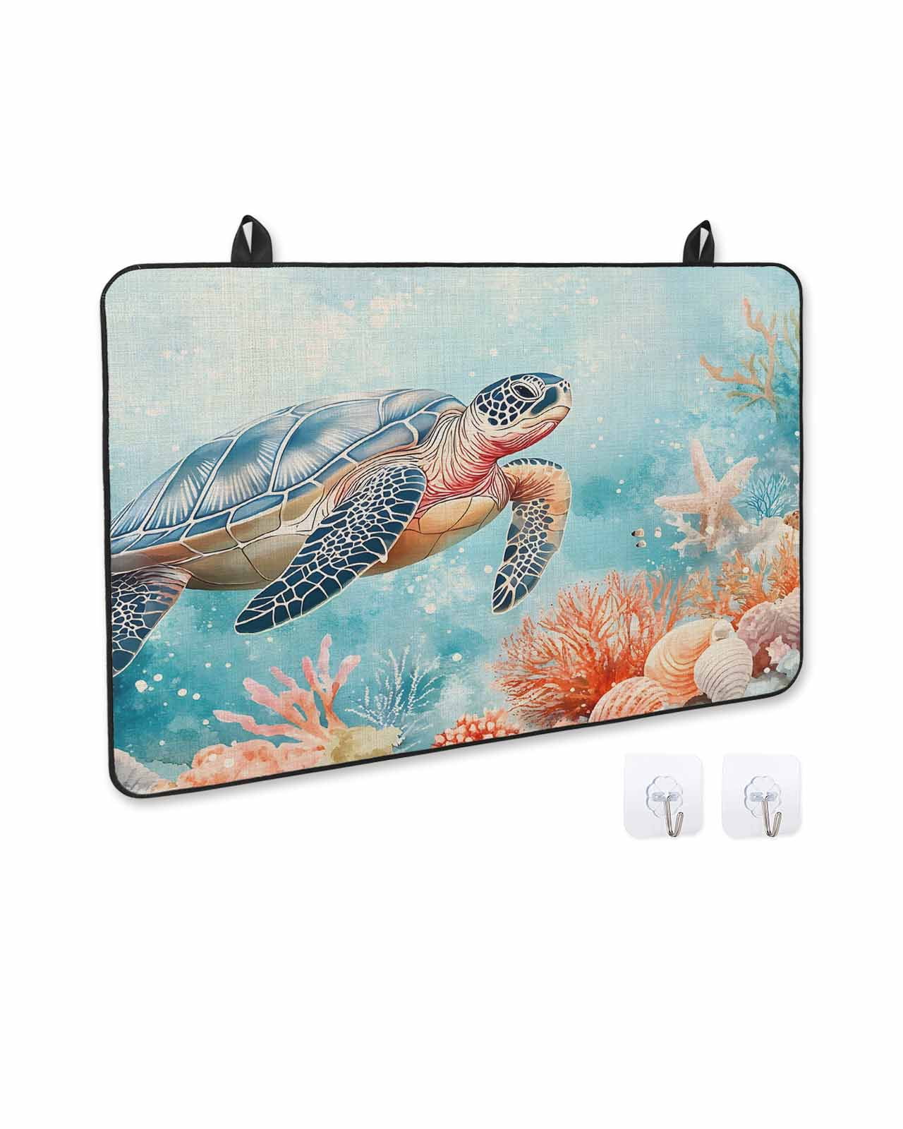 nqOlkjepod Large Induction Cooktop Protector Mat 24"x21", Ocean Turtle Stove Top Covers for Electric Stove, Coastal Blue Coral Starfish Shell Stove Burner Cover Mats, Glass Top Stove Cover