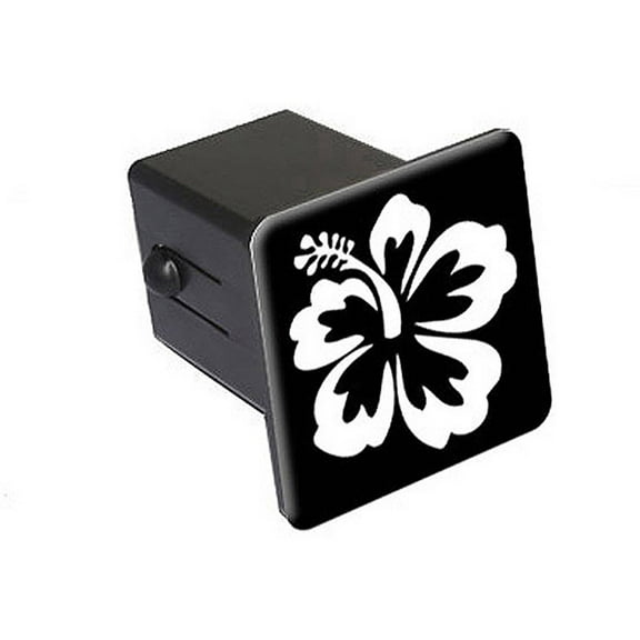 Hibiscus Flower - White On Black 2" Tow Trailer Hitch Cover Plug Insert
