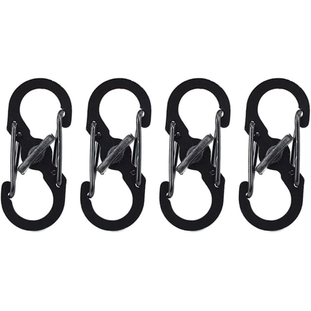 4 Pcs S Carabiner Clip, Small Carabiner Clips, Mini Stainless Steel Dual-Spring S-Shaped Keychain Hooks with Secure Lock, Multi-Purpose for Home, Outdoor Hiking, Camping, Fishing, Travel, Keys