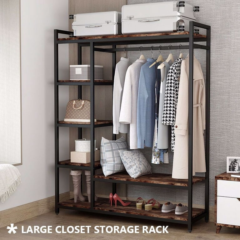 Siavonce Grey Particle Board Free-Standing Closet Organizer with Storage  Box and Side Hook, Portable Clothes Rack with 6-Shelves DJ-Y-W116241554 -  The Home Depot