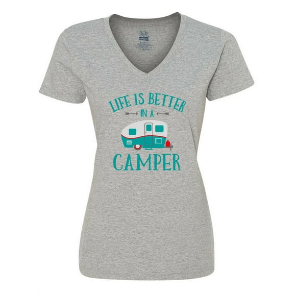 Inktastic Life's Better in a Camper Women's V-Neck T-Shirt