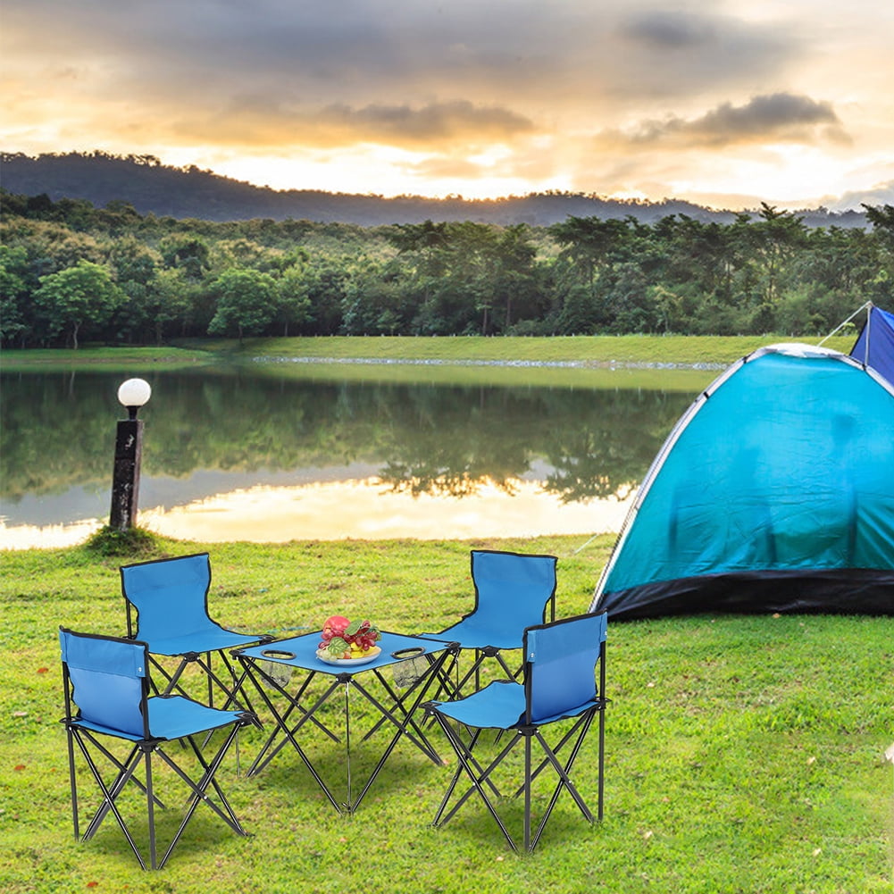 Kepooman 5-Piece Home Multipurpose Portable Folding Dining Set w/Folding Table and Chairs - Blue Kepooman 5-Piece Home Multipurpose Portable Folding Dining Set w/Folding Table and Chairs - Blue