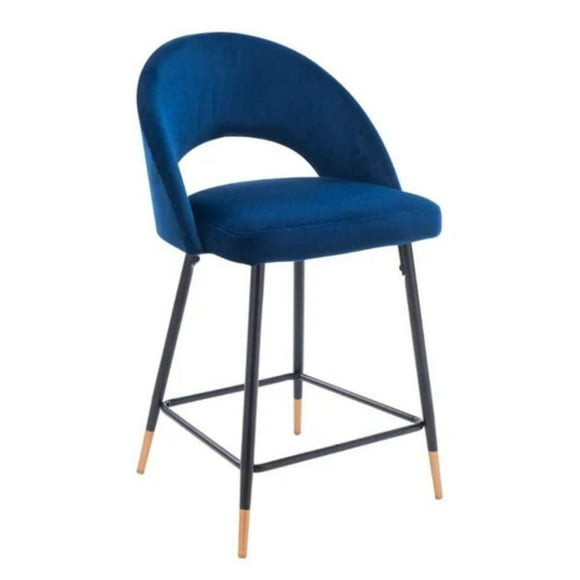 Luxurious Akira Velvet Stool in Blue Made with soft velvet