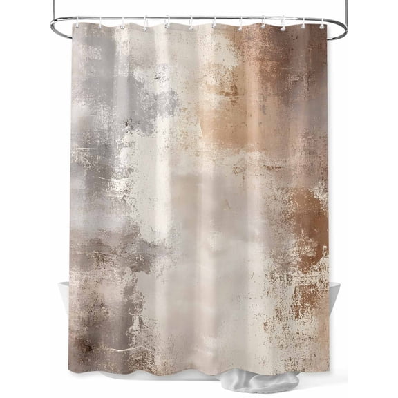 Brown Grey Retro Oil Paint Shower Curtain, Watercolor Gradient Waterproof Shower Curtain Set with 12 Hooks Lightweight Washable Fabric Shower Curtains for Bathroom 36x72 Inches
