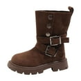 thumbnail image 5 of Girls Suede Riding Booties Fashion Western Buckle Straps Mid Calf Boots with Button Lug Sole Low Heel Fall Winter Ankle Boots Coffee 8.5 Toddler, 5 of 5