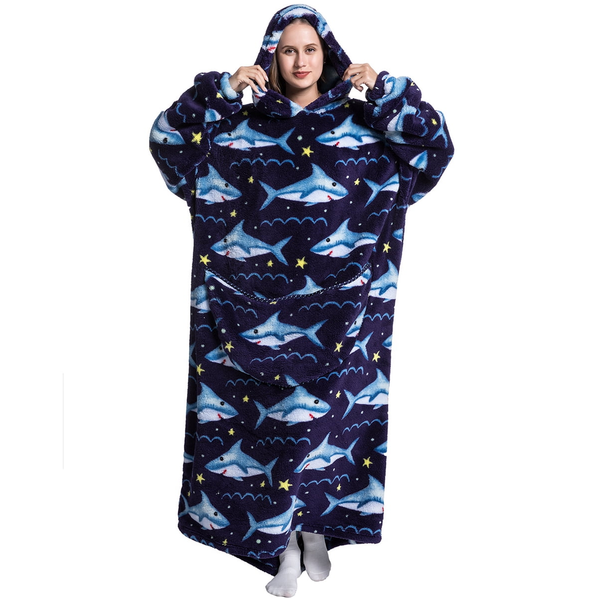 Msrlassn Extra Long Wearable Blanket Hoodie for Women Men Adults Oversized Hooded Blanket Sweatshirt, Super Soft Warm Comfortable Giant Wearable Blanket Hoodie with Big Pocket