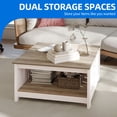 thumbnail image 4 of Dextrus Farmhouse Coffee Tables with Storage, Square Wood Center Table for Living Room, Oak, 4 of 6